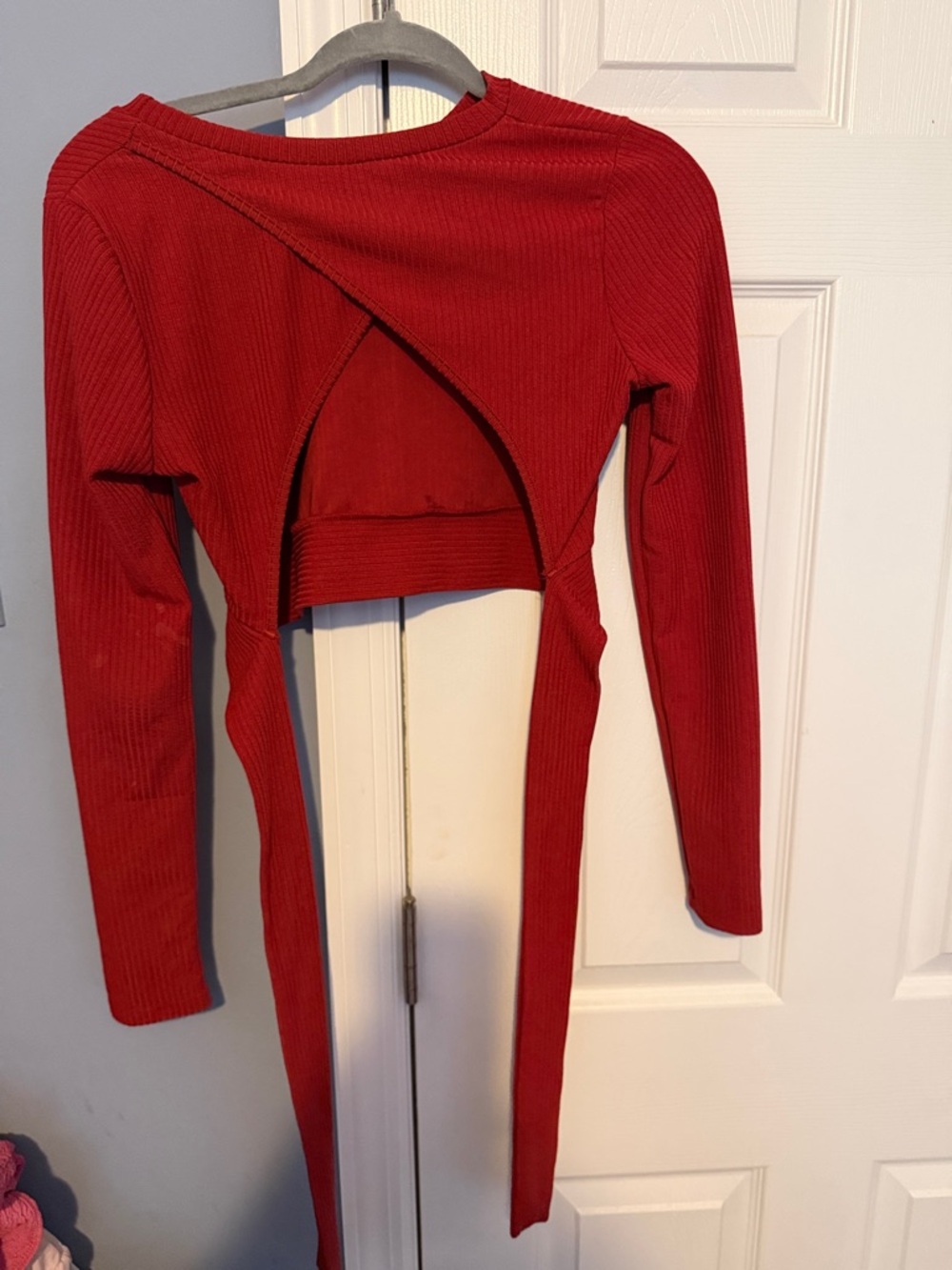 HYFVE Red Long Sleeve Ribbed Cutout Crop Top